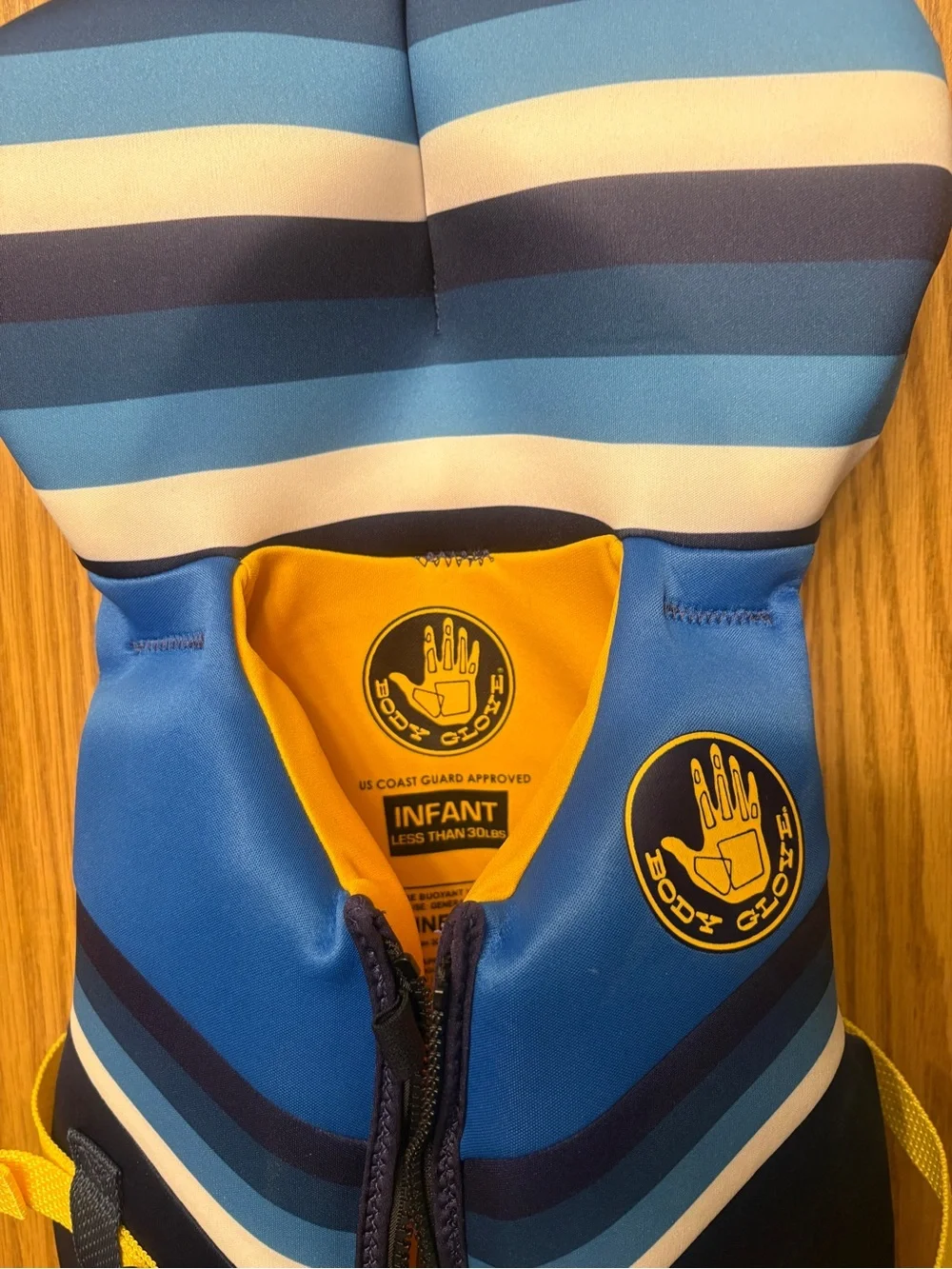 Body Glove Blue Striped Infant Life Jacket with Yellow Trim